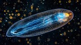 A comb jelly swimming in the ocean with bioluminescence