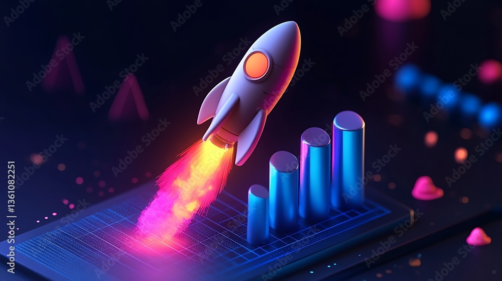 Futuristic Rocket Launching from Bar Graph, A futuristic rocket ...