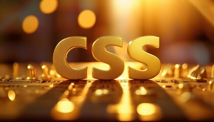 Golden CSS Letters Illuminated on Abstract Background
