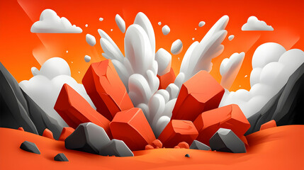 Wall Mural - orange and white explosion illustration with rocks