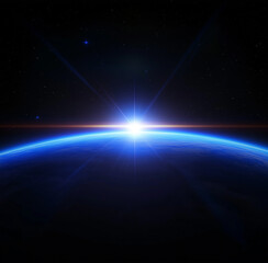 Wall Mural - blue light earth horizon line, skyline, space planet, laser lights, gold luminous,light ellipse,gala