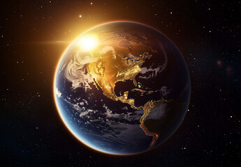 Wall Mural - earth and sun, gold sunrise, view of earth from space
