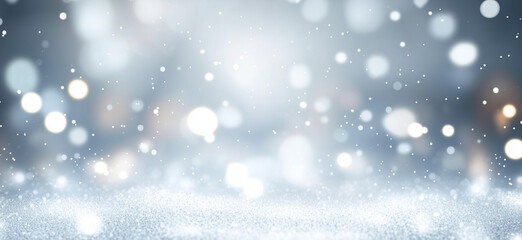 Abstract silver background with bokeh lights.