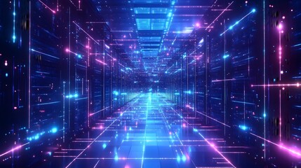 Abstract art of big data glowing lines in a futuristic digital environment