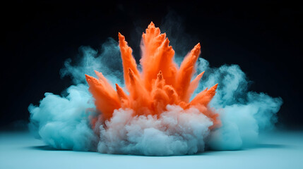 Wall Mural - vibrant orange and blue explosion with cosmic dust on black background