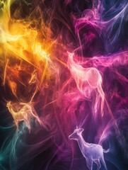 Fototapete - Surreal abstract portrayal of farm animals illuminated by radiant energy in a dreamlike atmosphere Generative AI