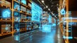 © Sarut - Futuristic automated warehouse with advanced digital logistics and inventory management systems  Showcasing a high tech integrated facility with smart technologies like robotics data analytics