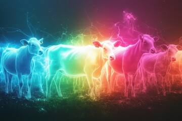 Fototapete - Surreal abstract composition of glowing farm animals creating a dreamlike atmosphere in vibrant gradients Generative AI