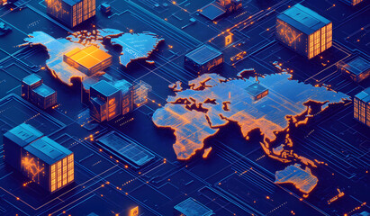Global Network Visualization: A digital representation of global connectivity. Highlighting the intricate web of connections that define the modern world.