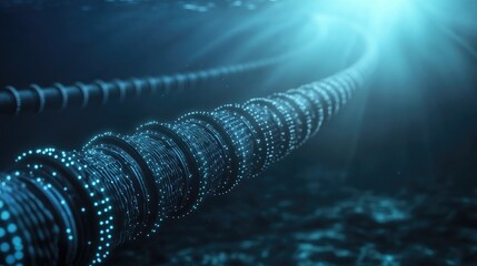 Poster - A digital network concept showing Earth connected by fiber optic cables below the ocean, symbolizing the backbone of modern communication
