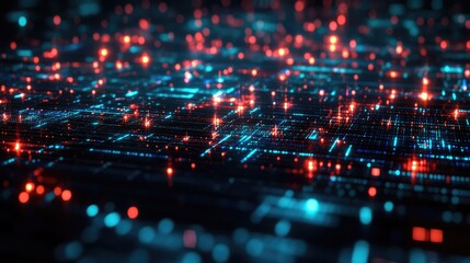 Poster - Close-up of glowing pixels on a digital screen forming mesmerizing red, green, and blue patterns, creating an abstract light texture