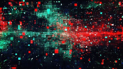 Poster - Close-up of glowing pixels on a digital screen forming mesmerizing red, green, and blue patterns, creating an abstract light texture