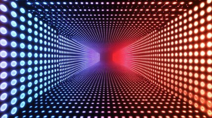 Poster - Vibrant digital screen with glowing red, green, and blue pixels forming a hypnotic light pattern, showcasing modern technology and design