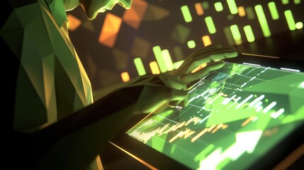 Wall Mural - Businessman analyzing financial data on tablet.