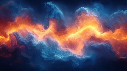 Wall Mural - a vibrant wave formation creates a stunning visual effect, blending colors of blue and orange, evoki