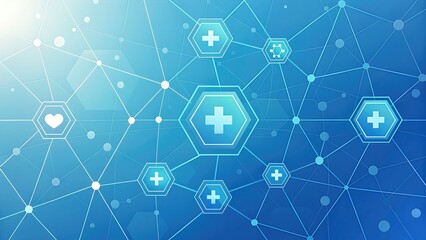Fototapete - Abstract medical network design with health symbols on blue background.