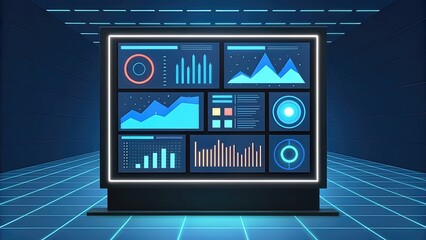 Leinwandbilder - Futuristic data visualization on a digital screen in a virtual space.