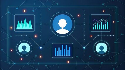 Fototapete - Digital network interface with data analytics and user profiles.