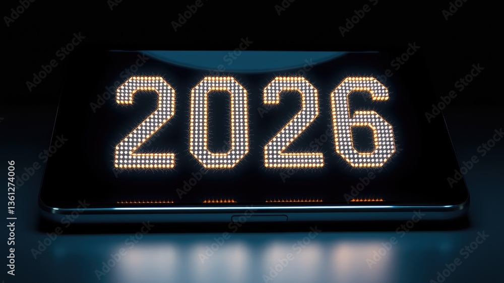Futuristic Digital Clock Displaying Year 2026 with a Cyberpunk ...