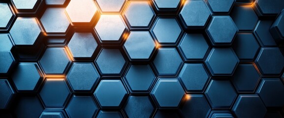 Wall Mural - geometric hive pattern with soft blue hues and selective glowing edges a captivating backdrop
