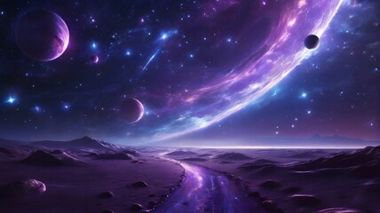 background 3d Abstract Nebula with Planet and Star