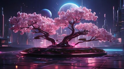 background 3d, Abstract Cherry Blossom Tree on Alien Planet