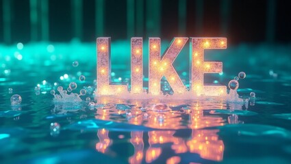 Wall Mural - illuminated 'like' in aqua: digital art featuring water and glowing text