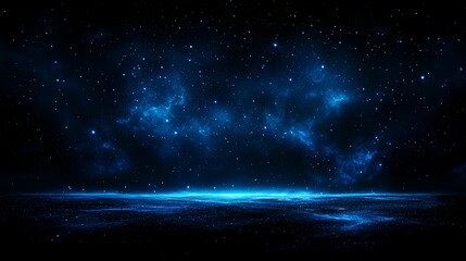 Wall Mural - dark blue nebula with glowing horizon and stars.
