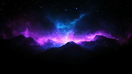 Wall Mural - purple and blue nebula over silhouetted mountains at night.