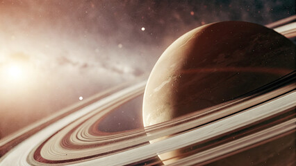 Wall Mural - A glowing planetary ring gracefully levitates in deep space, radiating a subtle cosmic glow with faint celestial light refractions, offering a dreamy, futuristic ambiance for design or branding.
