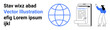 © robu_s - Contract document, globe illustration, and woman pointing. Ideal for business, agreement, global connections, legal work, online services, teamwork and simple landing page