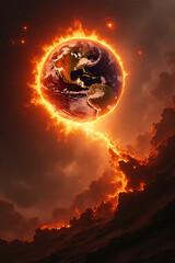Wall Mural - apocalyptic event earth in flames cosmic landscape digital art surreal environment dramatic view