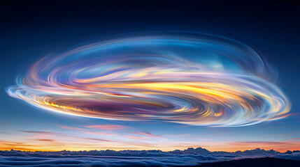 vibrant spiral nebula over cityscape at sunset