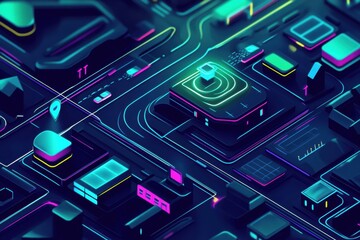 Poster - Interactive map design showcasing grocery delivery routes with sleek UI and neon colors for enhanced user experience in urban settings Generative AI