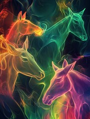 Leinwandbilder - Surreal abstract artwork featuring ethereal outlines of farm animals in vibrant colors and dreamlike atmosphere Generative AI