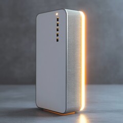 Poster - Modern White Router with Orange Ambient Lighting - Sleek Design for Home Networking and Wireless Connectivity