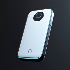 Poster - Sleek White Device with Rounded Edges and Blue Trim Displayed on a Dark Background, Showcasing Modern Design