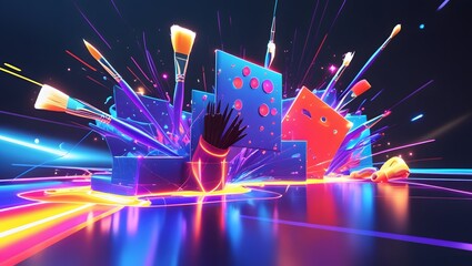 Background 3D Abstract Geometric Explosion art brush