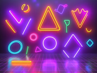 Wall Mural - neon geometry: a vibrant array of geometric shapes glows in a futuristic display, evoking a sense of
