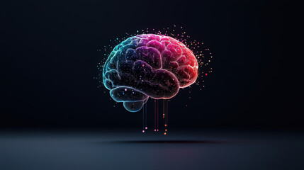 Leinwandbilder - glowing digital brain floats against dark background, illuminated with vibrant colors and intricate patterns, symbolizing technology and innovation
