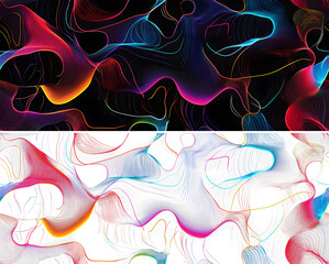 Wall Mural - Vibrant Neo-Colored Line Art on white, black, transparent background. PNG