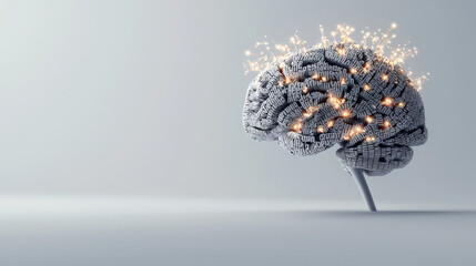 Poster - digital brain composed of binary code and glowing connections symbolizes fusion of technology and human cognition, illustrating concept of artificial intelligence