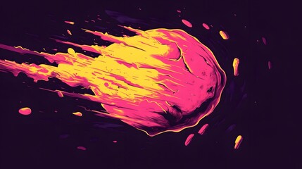 Wall Mural - pink asteroid streaks dark space; digital art