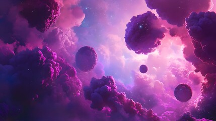 Wall Mural - pink cosmic cloudscape, planets, starscape, digital art, fantasy background