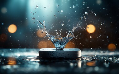 Poster - Water splash on a dark surface