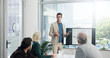 © Malik/peopleimages.com - Presentation, discussion and businessman in office with team for company profit, revenue or dividend. Meeting, professional and financial manager with group of investors for investment planning.
