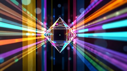 Wall Mural - abstract glowing diamond shape with radiant lines and bokeh lights on dark background