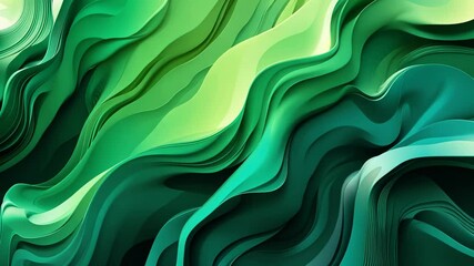Wall Mural - abstract green fluid design with flowing wave shapes and light effects on dark background