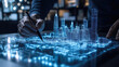 © Nanthiwan - An architect brings architectural designs to life with 3D holographic construction models. The concept of innovation in architecture and futuristic design. Generative Ai.