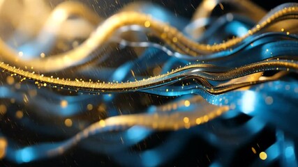 Wall Mural - abstract wavy blue and gold pattern with dynamic flowing particles
